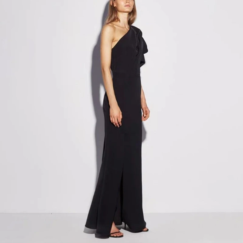 Женское Макси формальное платье на одно плечо асимметричный косой воротник