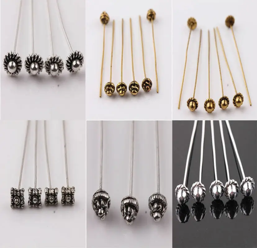 20Pcs Antique Silver Metal Flower Long Head Pins for Jewelry Making Diy Beads Ball Findings Accessories 50mm | Украшения и