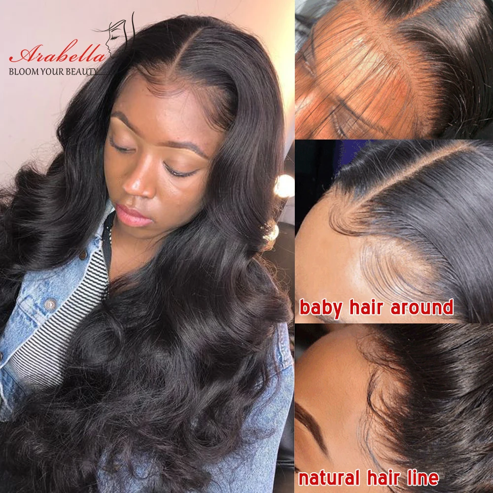 13X4 Body Wave HD Transparent Lace Frontal Wig Remy 180% Density Arabella Peruvian Lace Front 100% Human Hair Wigs Pre Plucked