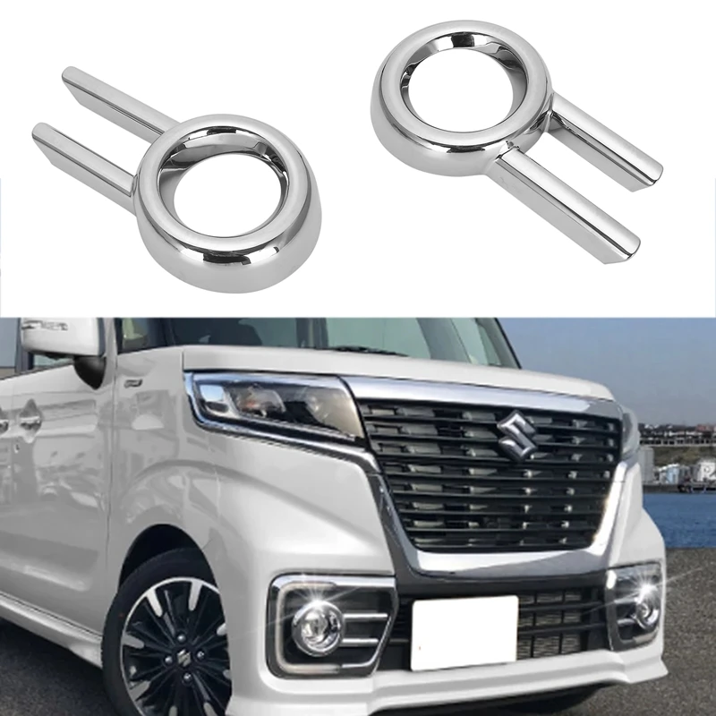

2PCS/Set Plastic Car Front Head Fog Light Chrome Cover Trim Bezel Frame Garnish for Suzuki Spacia Custom MK53S