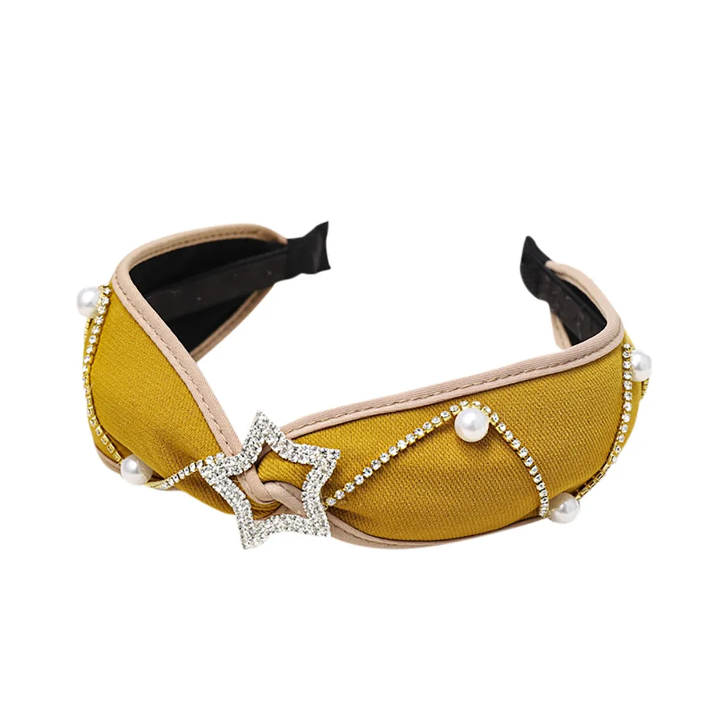 

New Sweet Crystal Pearl Hair Hoop Five-PointedSstar Wide Edge Women Hair Band