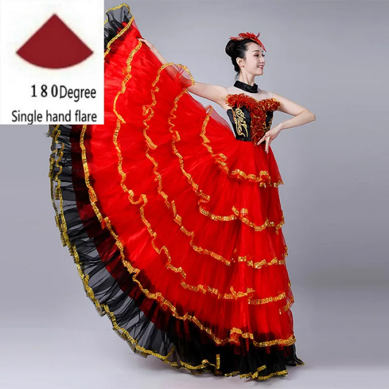 Женский костюм для танца фламенко откровенный живота с широкой юбкой модель DL3481 |