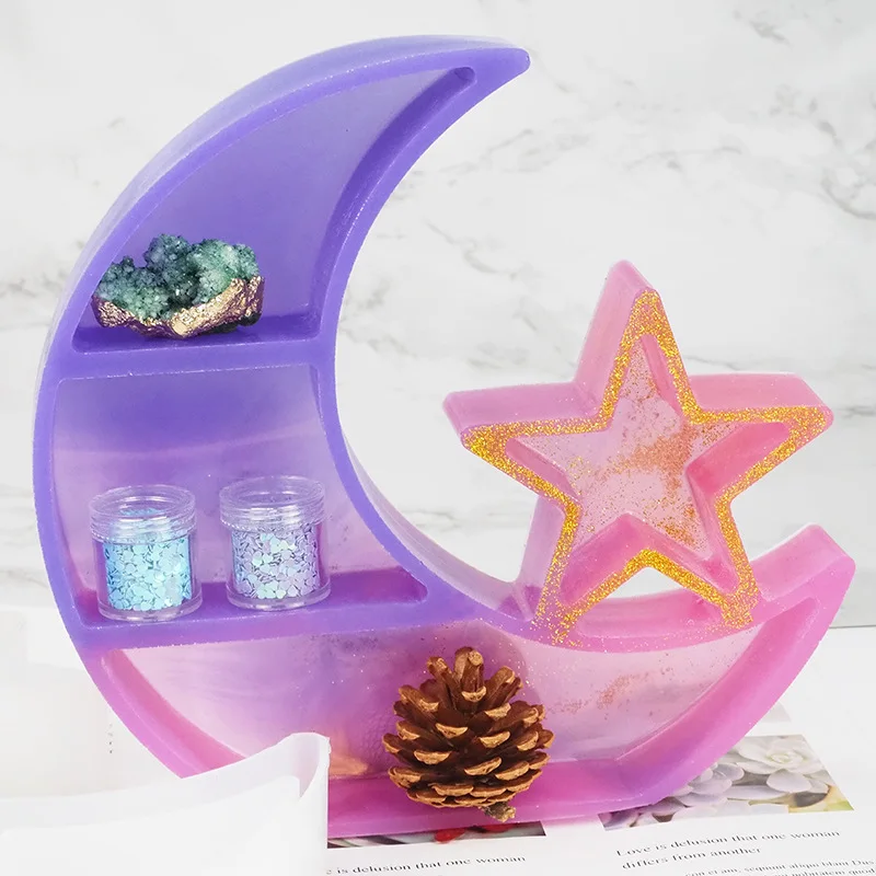 

DIY Crystal Epoxy Mold Moon Star Shape Storage Box Jewelry Holder Pendulum Tray Lunar Eclipse Ornament Silicone Mold