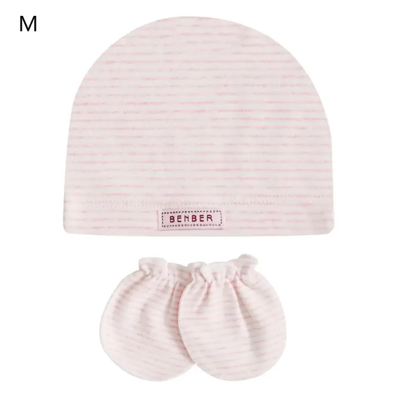 

Newest Newborn Baby Hat Gloves Set Soft Cotton Stripe Cap Anti Scratch Mittens Warmer P31B