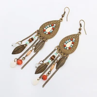 s225 bohemia fashion jewelry womens vintage earrings beads leaves tassels dangle earrings