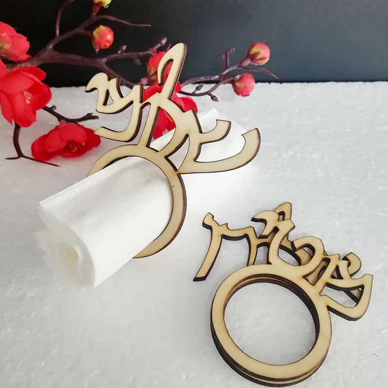 Пользовательские лазерная резка дерева Израиль иврит имя салфетки кольца для