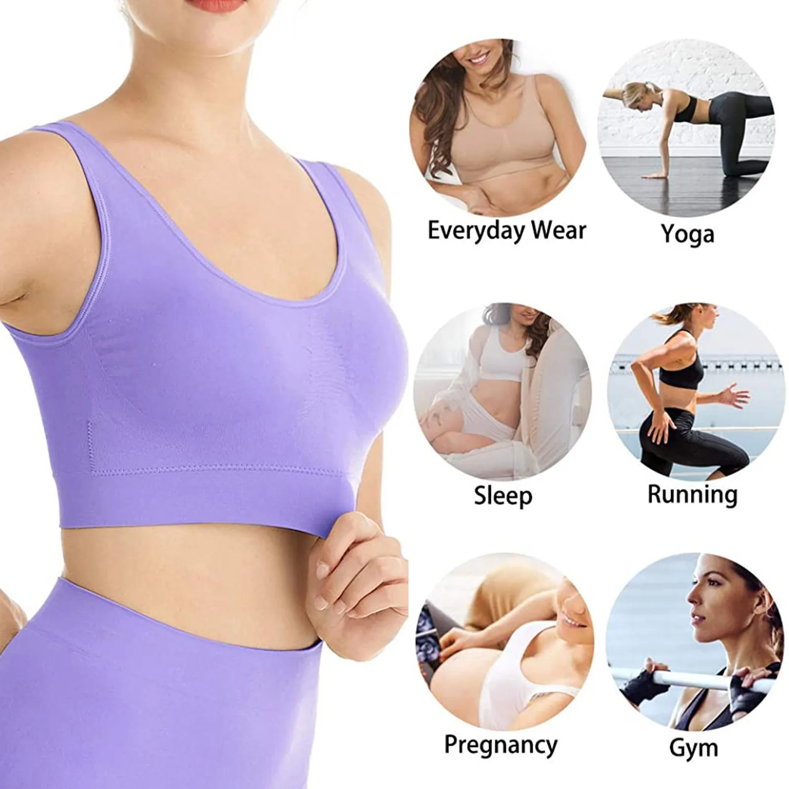 

5 Pack Women Seamless Sports Bras Female Wirefree Yoga Bra With Removable Pads Ladies Solid Bra Underwear