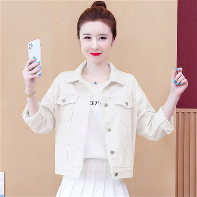 Куртка женская джинсовая с длинным рукавом Короткая свободная Студенческая