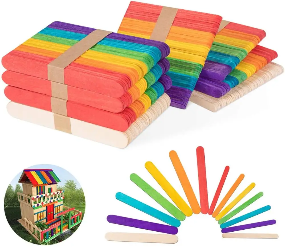 

50Pcs/Colored Wooden Popsicle Sticks Natural Wood Ice Cream Stick for Kids Educational Toys Handmade DIY Craft Supplies