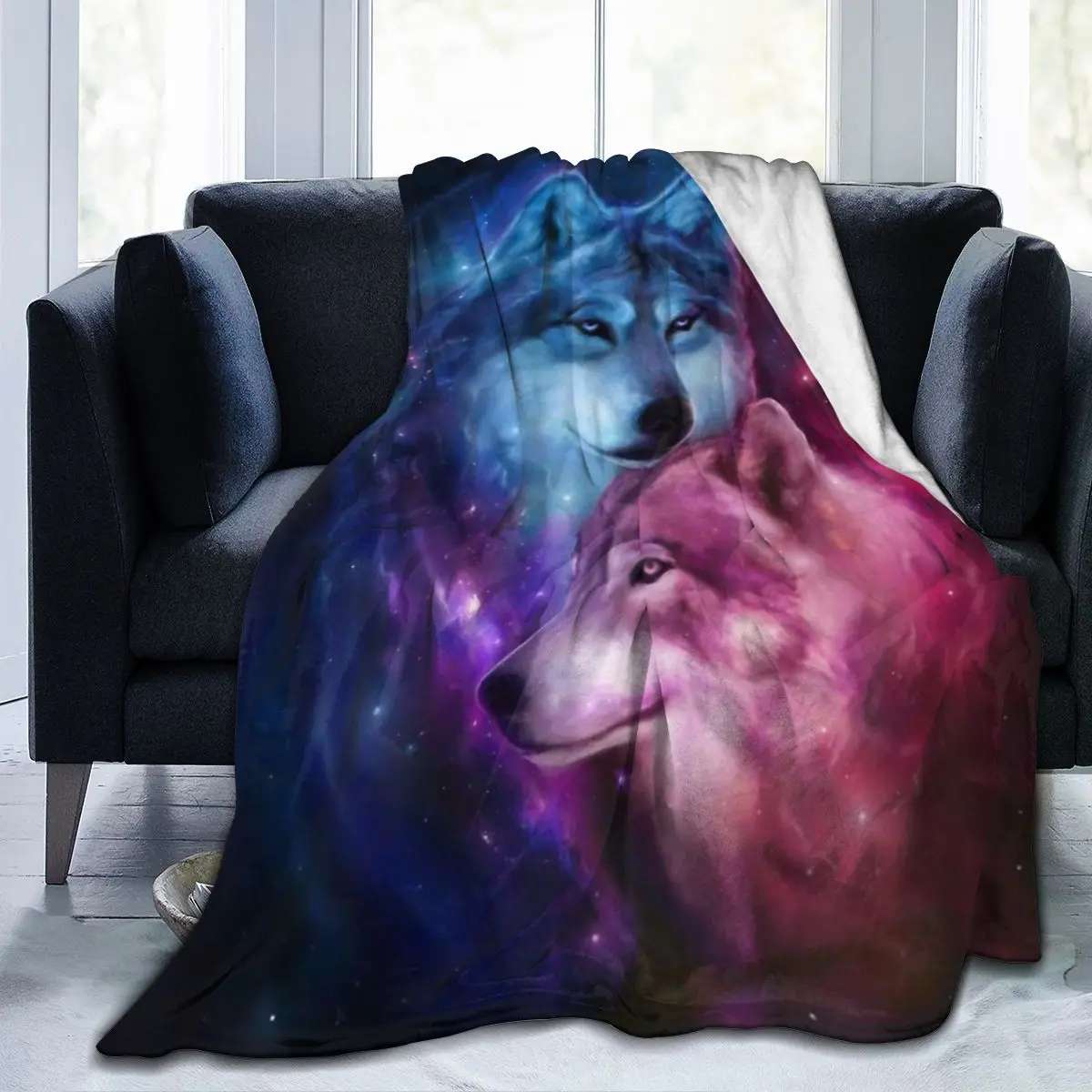 

Wild Wolf And Moon Animals Galaxy Soft Cozy Fleece Throw Blankets For Sofa Bed Couch Dropship Wholesale Decorative Family Throw