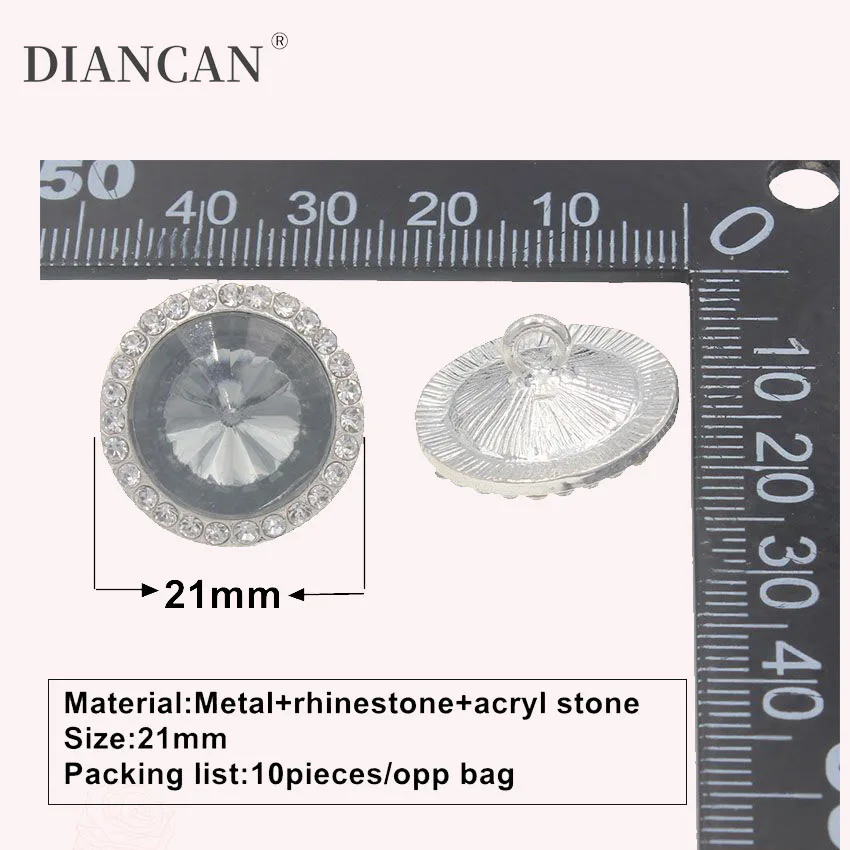 21 мм Хрустальная кнопка для одежды Стразы хвостовик пошив металлические кнопки
