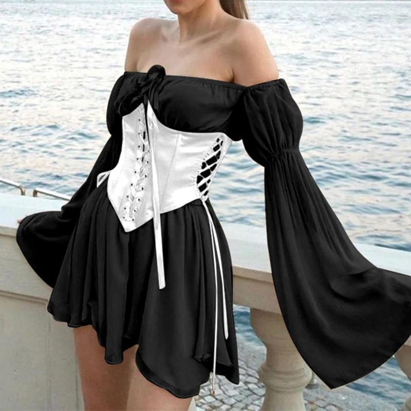 

Pink Vintage Strapless Cut Out Corset Waist Top Sexy Women Lace Up Bandage Sleeveless Tank Tops Fairy Princess Camis 2021 Summer