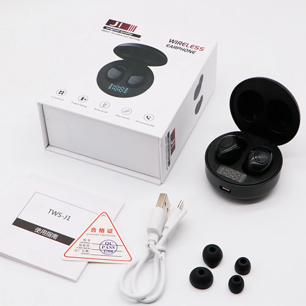 Bluetooth-стереонаушники J1 TWS Беспроводные спортивные игровые с зарядным футляром и