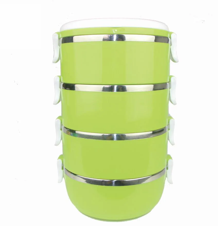 4 layer green TenBroman Ланч-бокс из нержавеющей стали для детей, Детский Школьный Ланч-бокс, контейнеры для еды, ланчбокс для детей, милый для детей - Цвет: 4 layer green
