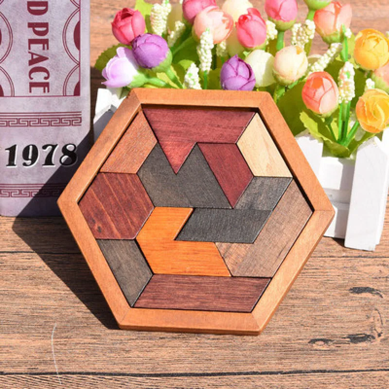 

Wooden special-shaped blocks adult children wooden toys hexagonal three-dimensional puzzle Huarong Road digital platter