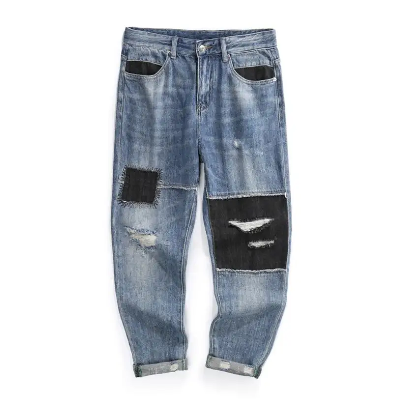 

2021 Jeans Mens Hip Hop Loose Ankle Length Pants Fashion Patchwork Men Denim Trousers Streetwear Harem pants Men w1841