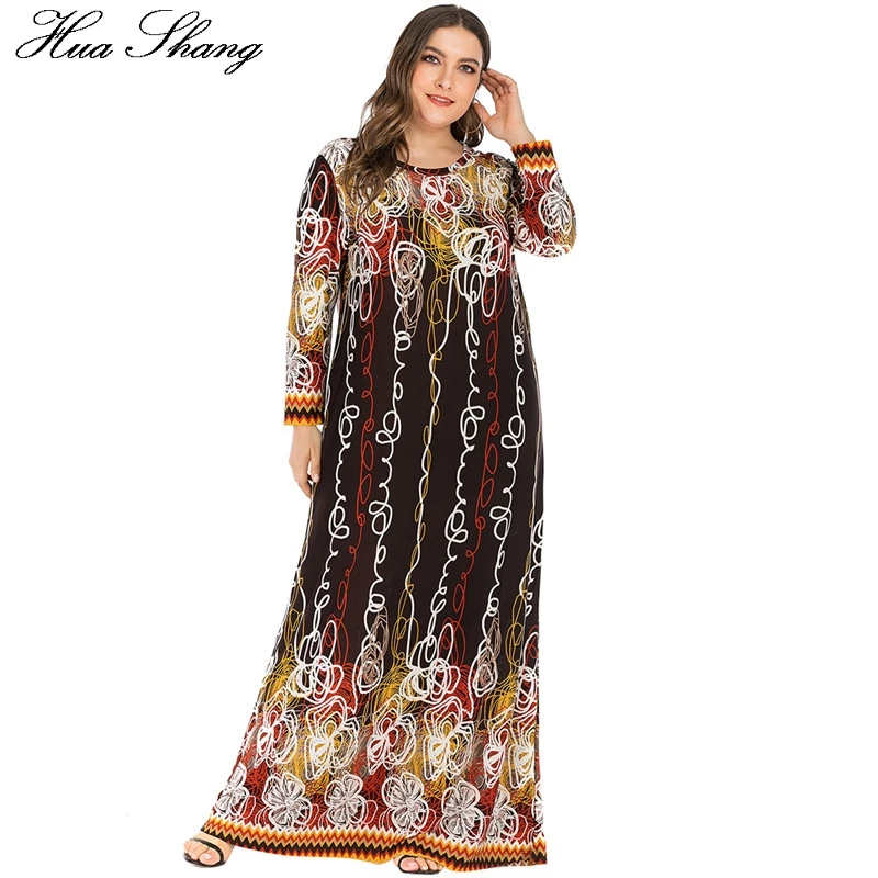 6XL размера плюс мусульманские платья и абайя для женщин с длинным рукавом