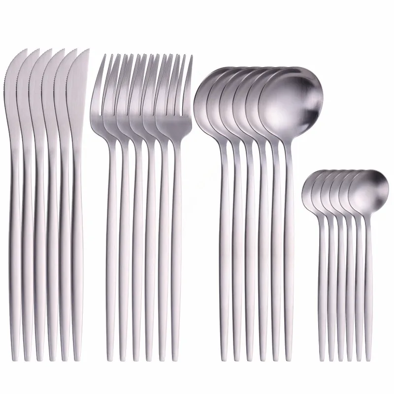 

Kitchen Tableware Stainless Steel Cutlery Set 24Piece Silver Forks Spoons Knives Dinnerware Set Silver Matte Dinner Set Flatware