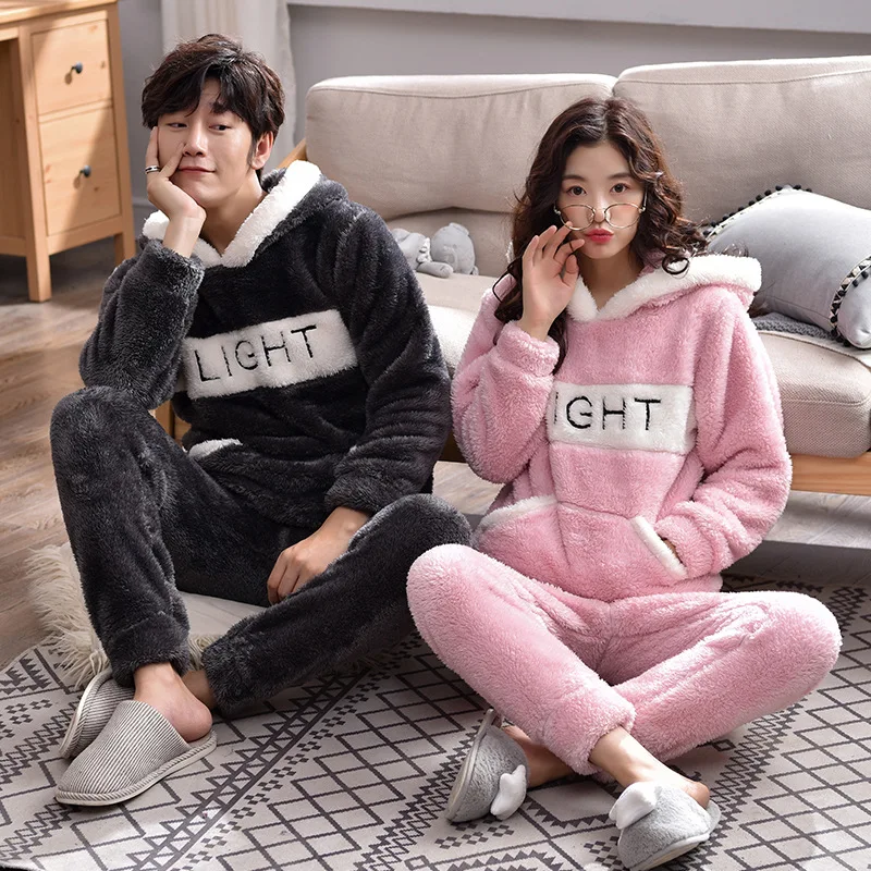 Милая зимняя одежда для сна с длинным рукавом и капюшоном фланелевая Толстая