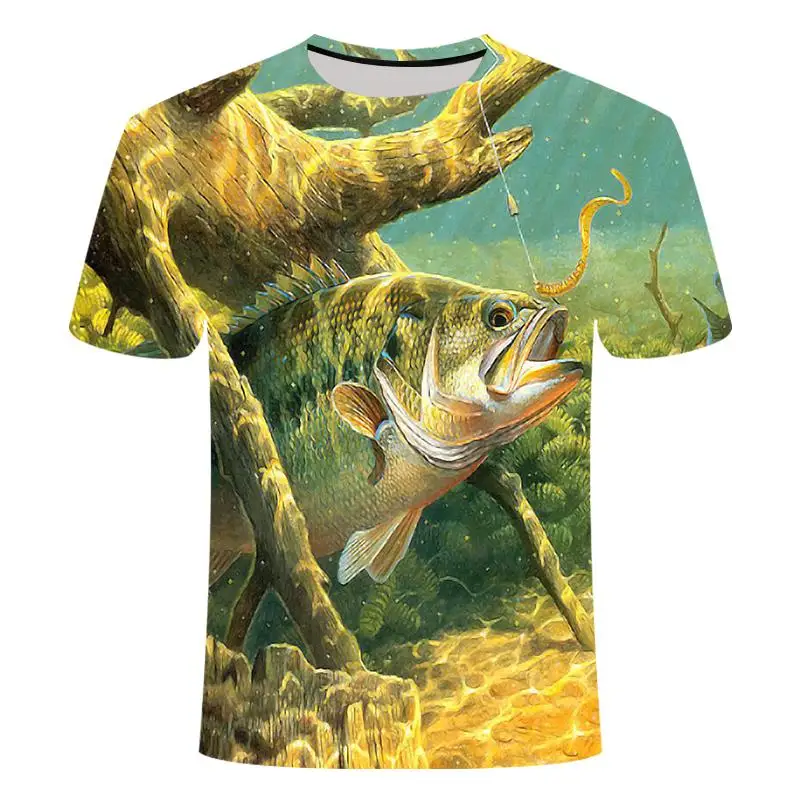 

2021 color 3DT shirt men's and women's hip-hop casual T-shirt print fun fish Harajuku funny fishing rod O-neck shirt T-shirt