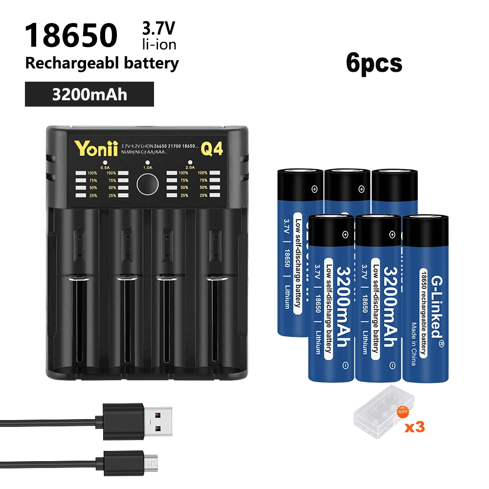 18650 Батарея Перезаряжаемые 3 7 V 3200 мА/ч Ёмкость Li Ion для фонарик Фонарь + Зарядное