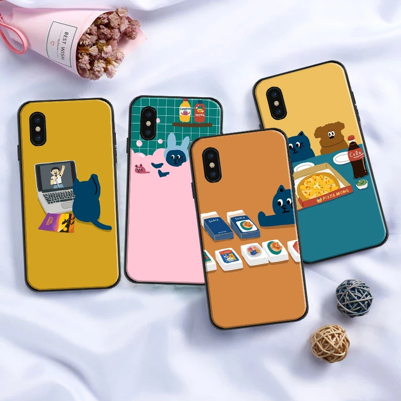 

Phone Case For iPhone 11 12 Mini Pro X XR XS Max 6 6S 7 8 Plus SE 2020 Silicon Soft Bumper Funda TPU Shell cartoon animal cat
