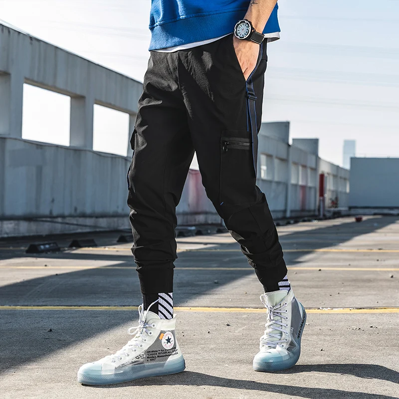 Мужские шаровары с несколькими карманами и эластичной резинкой на талии модель