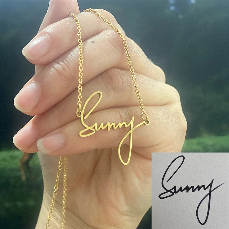 

Handwritten Name Necklace Art Signature Nameplate Unique Memorial Jewelry for Women Men Kids Handmade Customized Necklaces