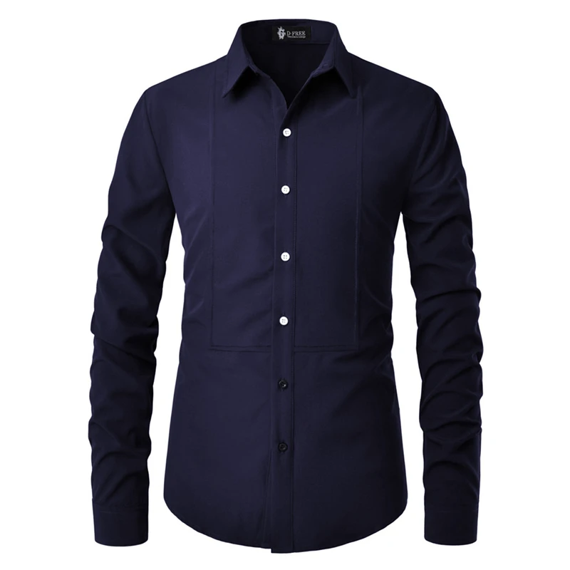 

European and American men slim fashion personality tailoring splicing simple casual long-sleeve shirt, men's fashion casual shir