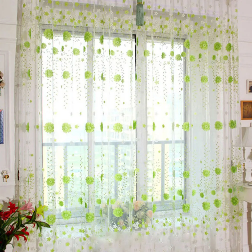 

Tulle and Curtains Retro Voile Window Curtain Door Room Divider Panel Drapes Scarf Totem Flower Curtain for Bedroom Window