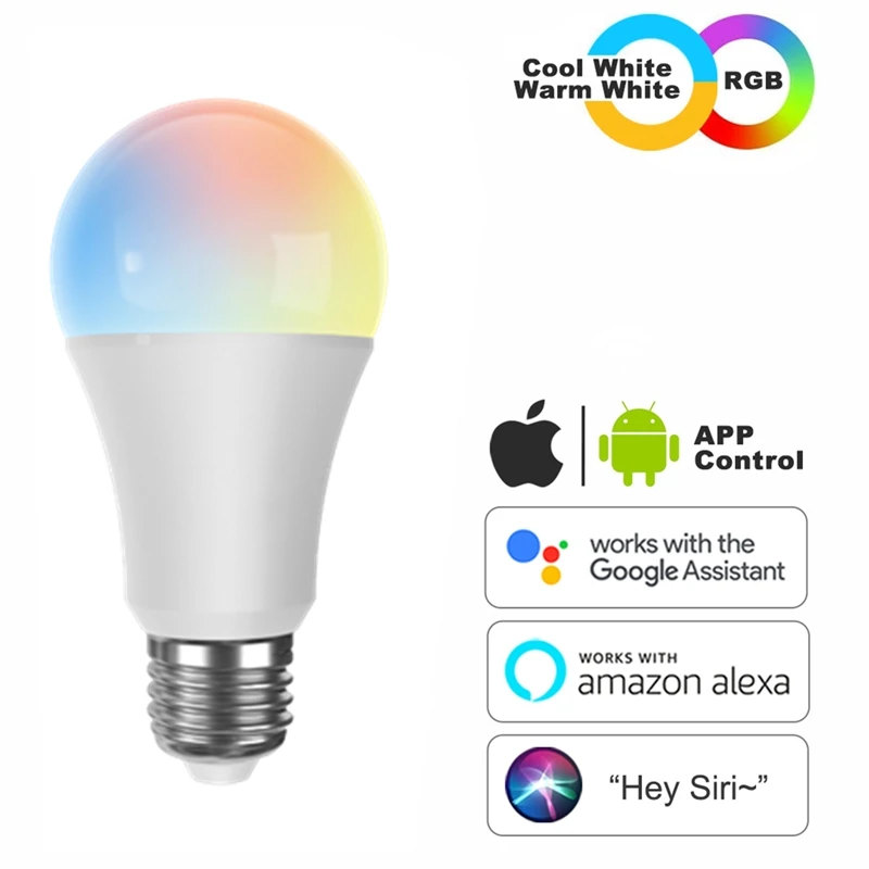 

WIFI + Bluetooth Smart LED Bulb 20-240V 9W Smart Light Bulb E27 RGB LED Lamp Colorful Changing With Smart Life Voice Control