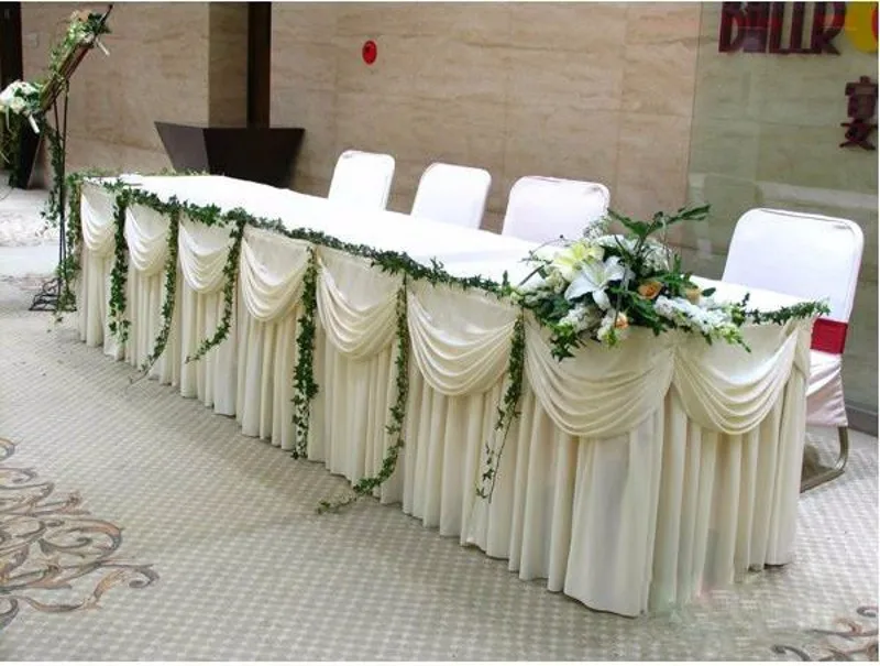 

0.8M high white color Ice Silk Solid Table Skirt table apron table Shielding Wedding Birthday Baby Shower Party Decoration