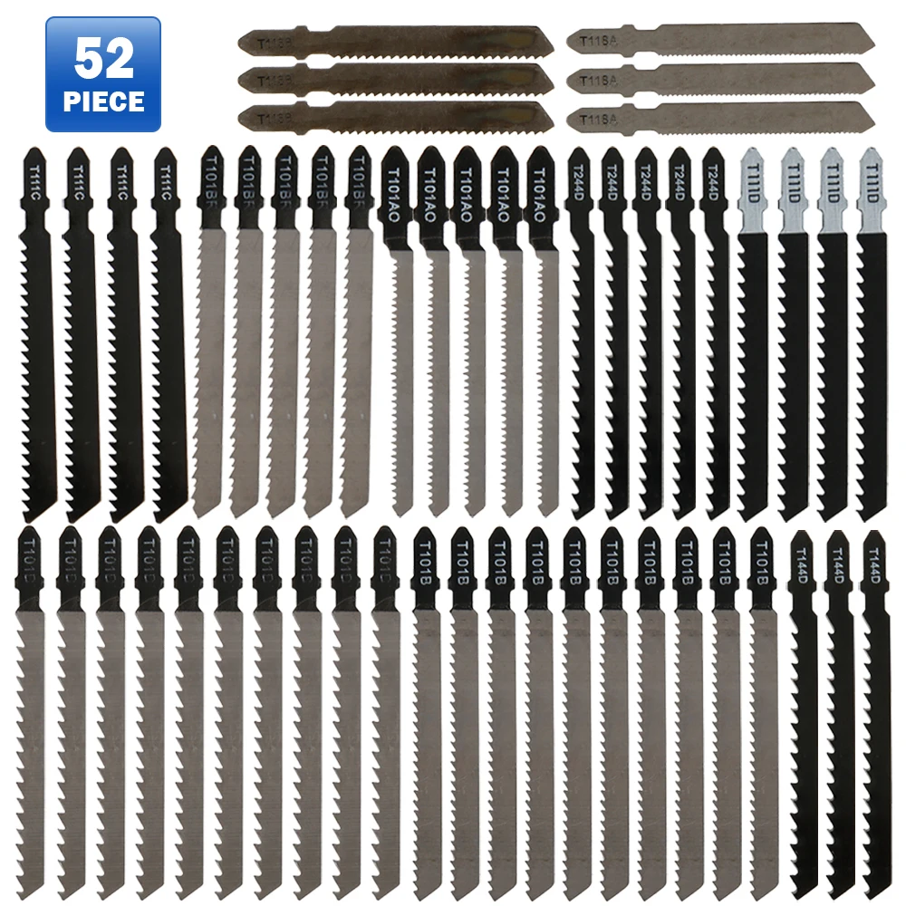 

52Pcs Blade Jigsaw Blades Set Metal Wood Assorted Blades Woodworking T101AO/T101BR/T101D /T118A/T144D/T244D/T118B/T101B/T111D