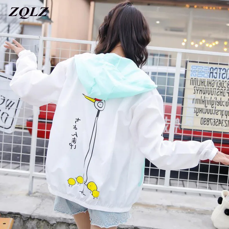 Женская ветровка с капюшоном ZQLZ разноцветная Базовая Свободная куртка в стиле