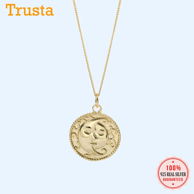 Ожерелье для монет Trusta серебро 925 пробы ожерелье с подвеской украшенное Луной и