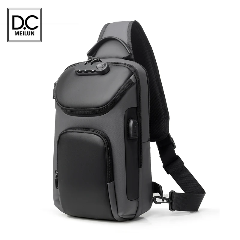 DC.meilun Men's Waterproof USB Oxford Crossbody Bag Anti-theft Shoulder Sling Multifunction Short Travel Messenger Chest Bag