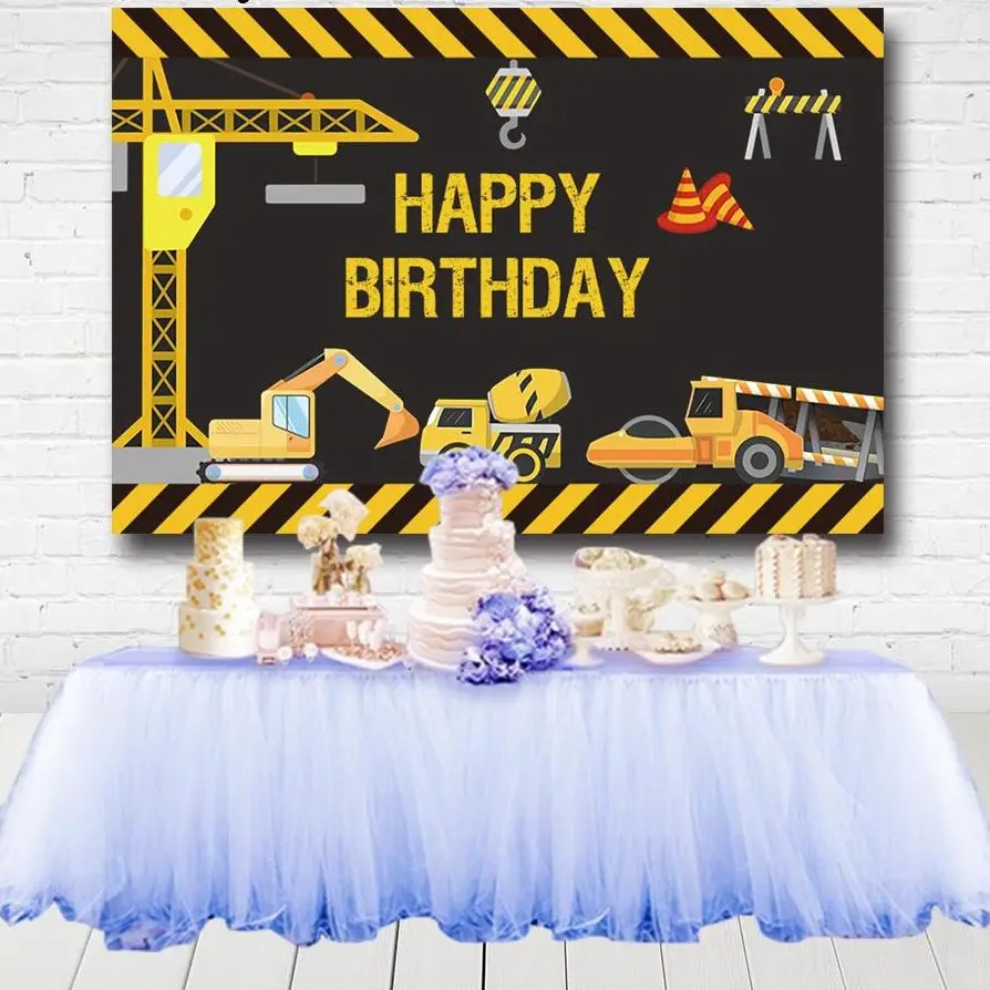 

Background For Birthday Photography Construction Party Banner Decor Black Yellow Backdrop Truck Boy Photo Studio Prop