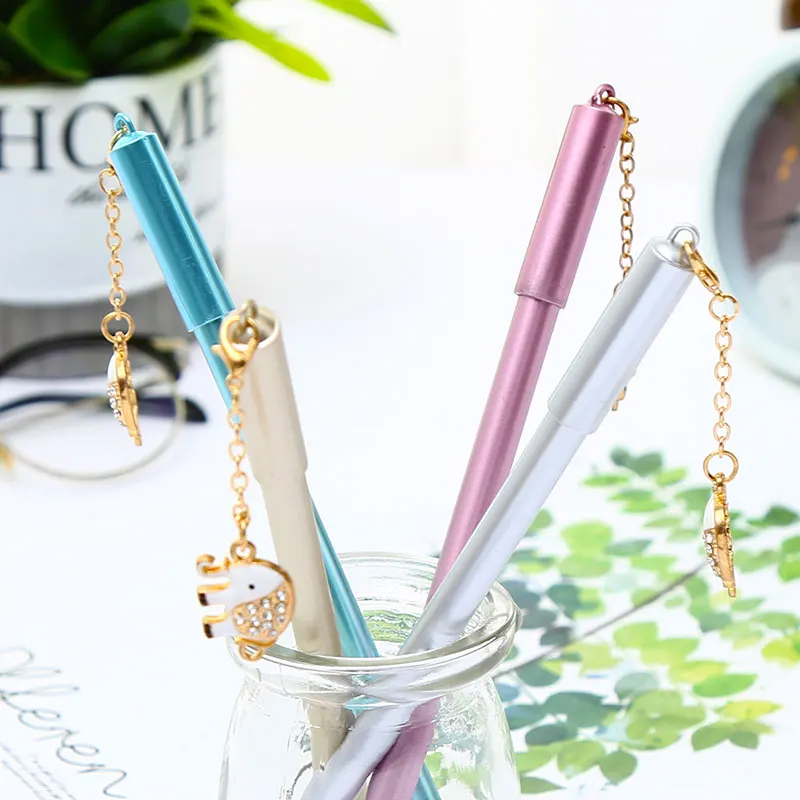 12 шт./компл. Милый Забавный слон и металлической подвеской гелевые ручки синего