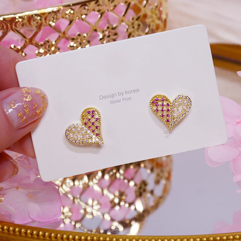 

Exquisite Cute Advanced Splicing Heart Stud Earrings for Women Creative Design Luxury Jewelry S925 Needle Quality AAA Zircon