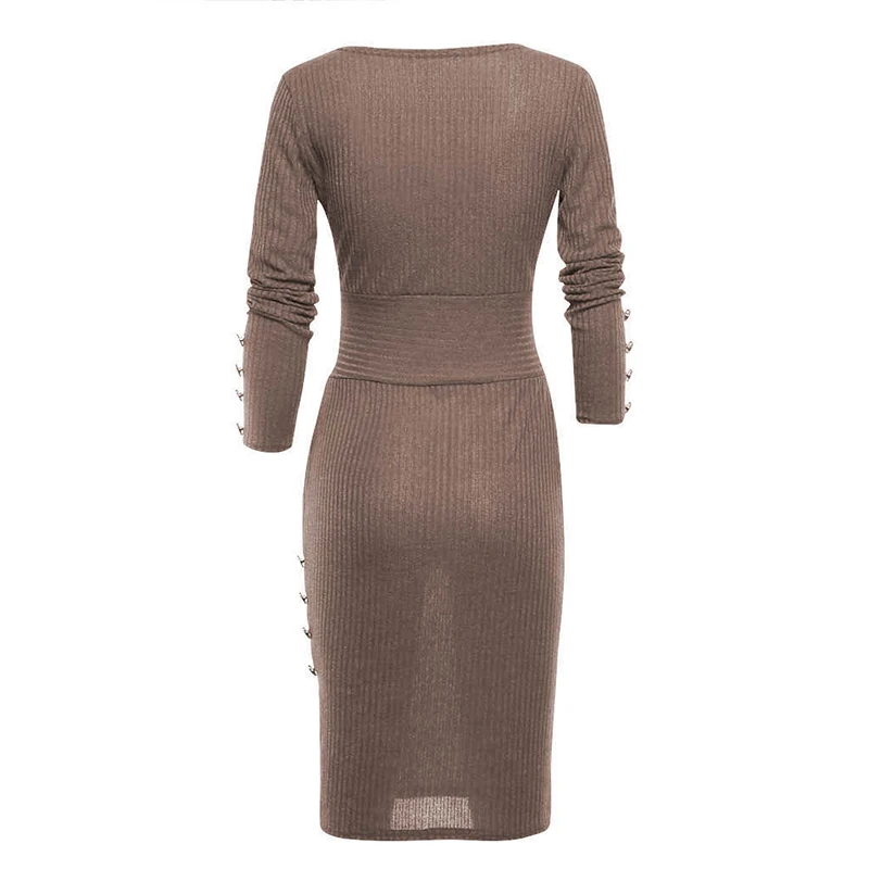 Женские сексуальные платья до колена с v-образным вырезом облегающие