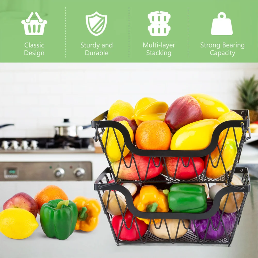 

Detachable Iron Storage Rack Fruit Vegetable Storage Basket Stand Display Basket