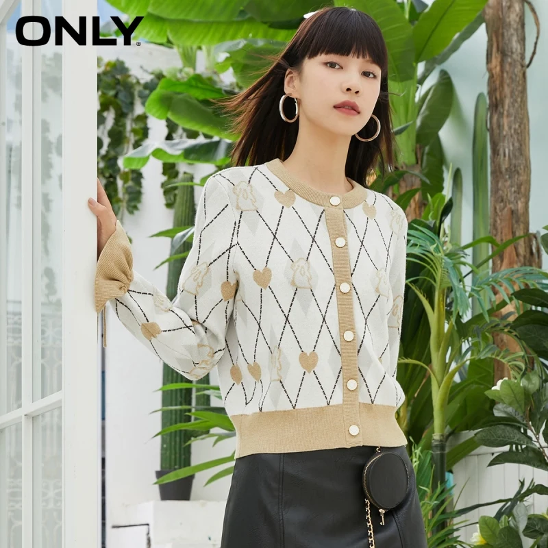 

ONLY peach heart pattern button sweater women | 12143A001