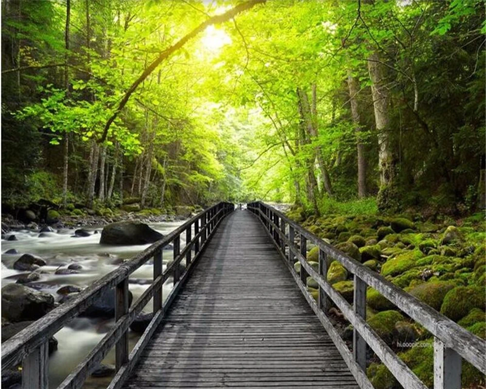 beibehang 3d large wall mural wallpaper HD Beautiful wooden bridge creek forest landscape backdrop custom silk photo paper | Обустройство