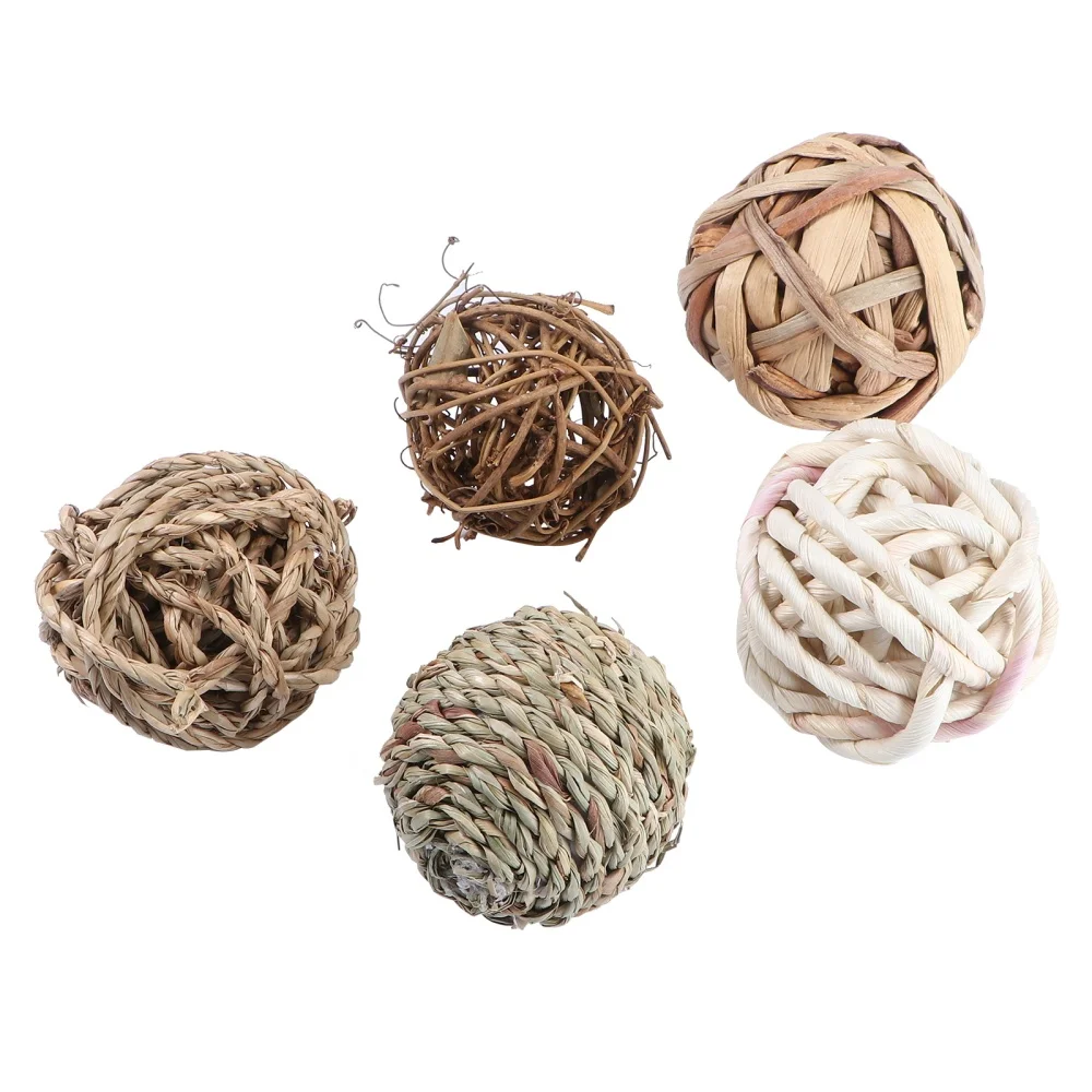 

5Pcs Pet Molar Grass Woven Balls Parrot Biting Toys Pet Teeth Grinding Toys