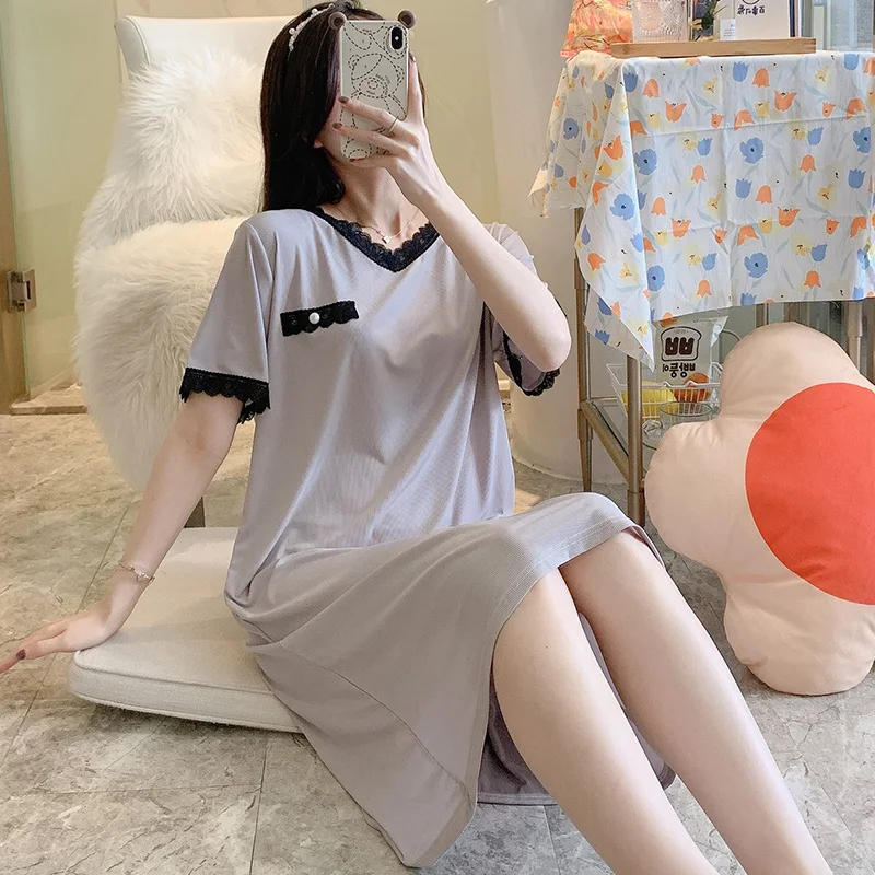 Ночная рубашка женская из модала свободная Пижама с коротким рукавом тонкая