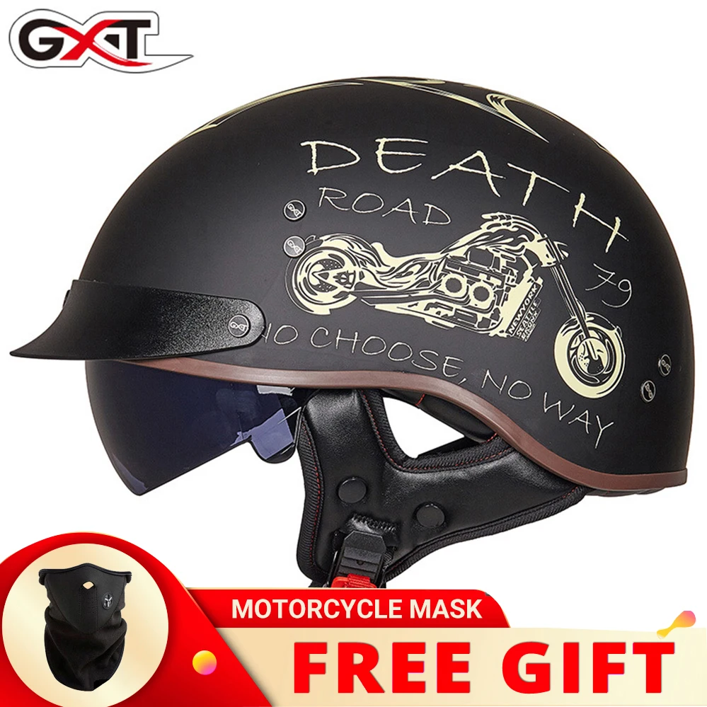 Винтажный мотоциклетный шлем GXT полуоткрытое лицо в стиле ретро для мужчин и