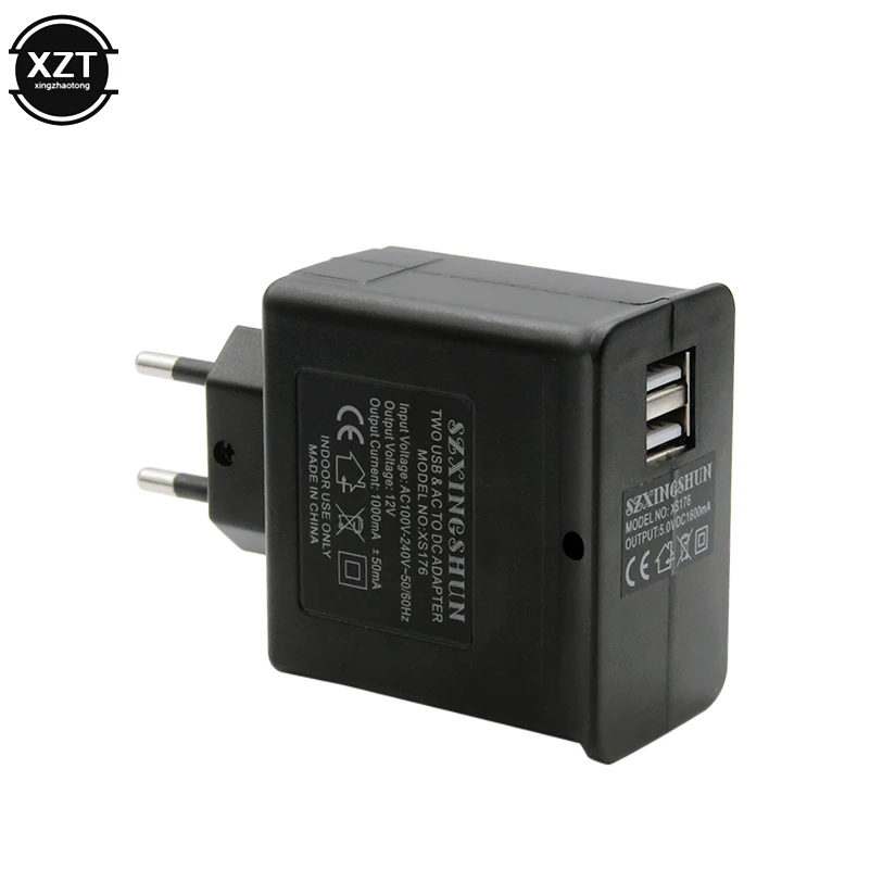 Зарядное устройство с двумя USB портами и европейской вилкой 5 В 2 А для телефона