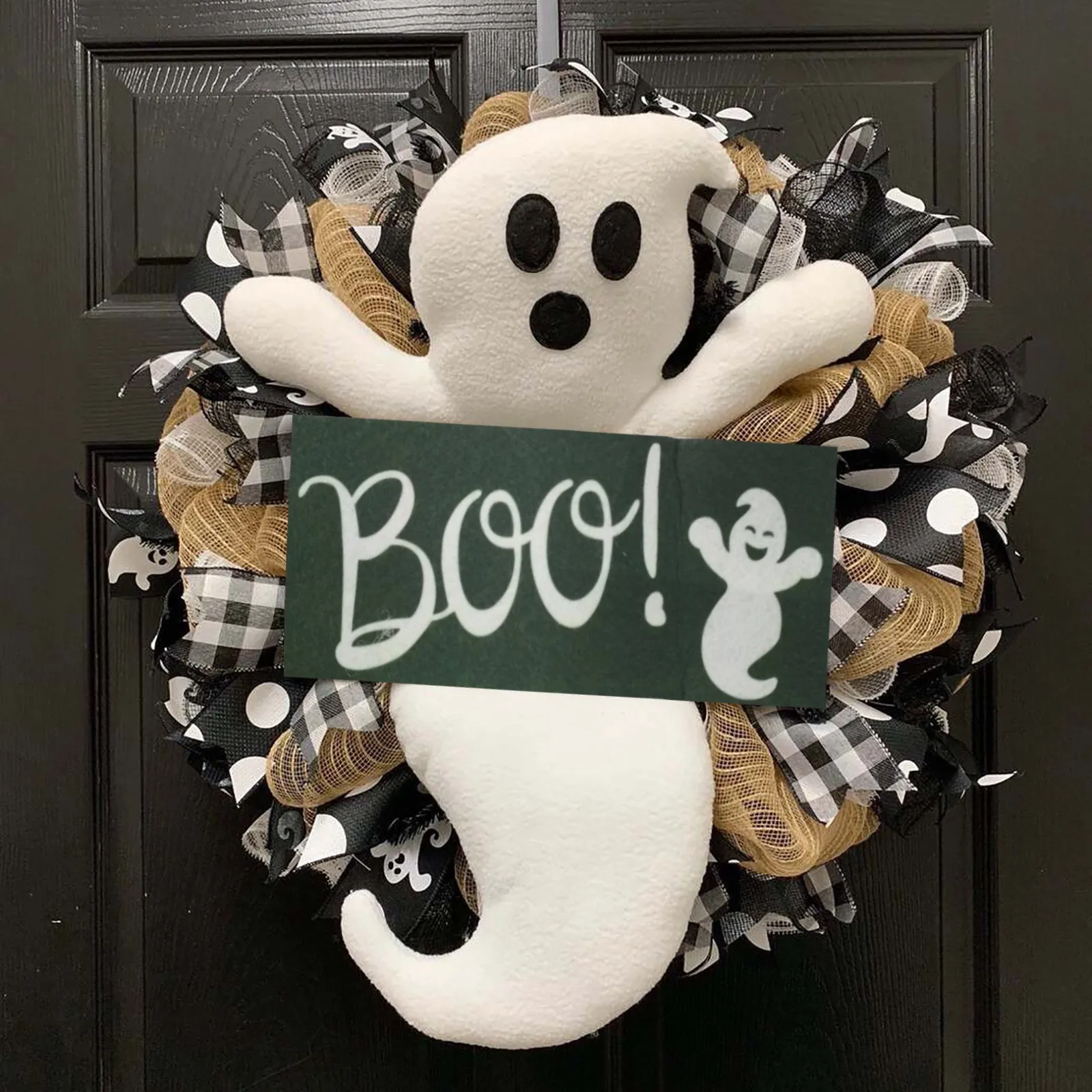 

Halloween Wreath BOO!Farmhouse-Ghost Wreath Outdoor Front Door Indoor Wall Decor Honeycomb Ghost Halloween Decoration Accessorie