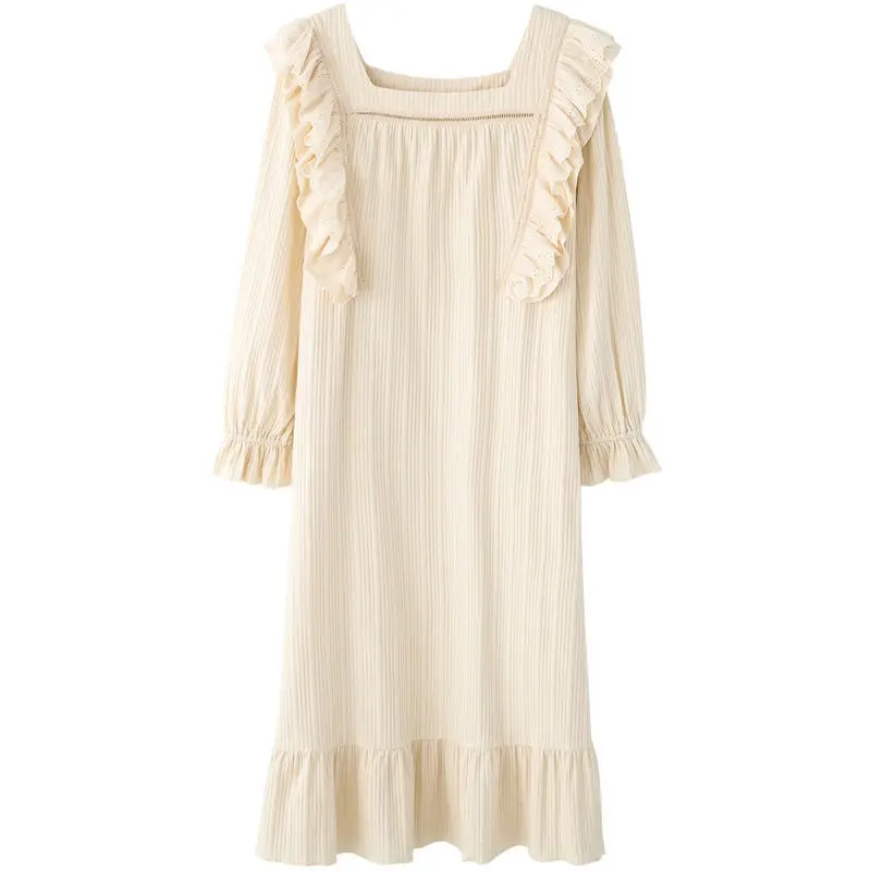 Women's Nightdress Spring and Autumn Cotton Long-sleeved Sleepwear Palace Princess Sweet Dress Women's Long Skirt Home Service