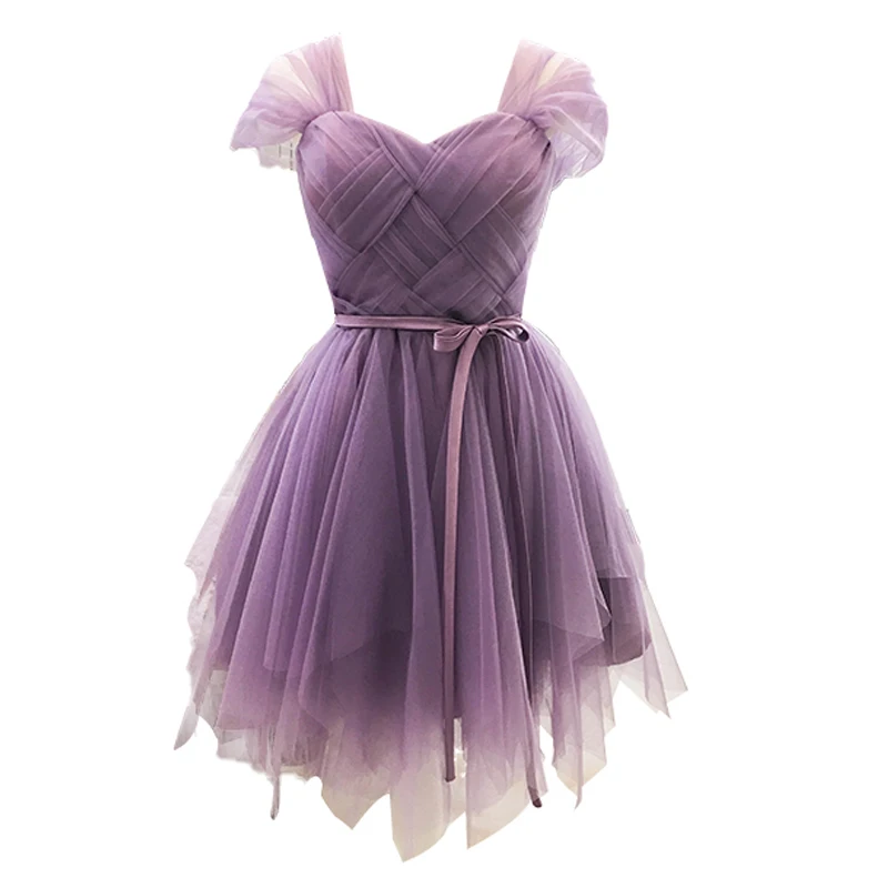 

2021 Tulle Dress Sweet Memory Women White Purple Blue Short Bridesmaid Dresses White Pink Grape Wedding Guests Party Robes